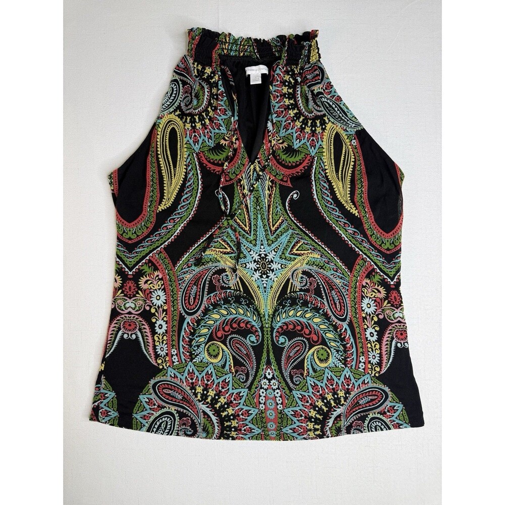 New York & Company Halter Top Womens S Black Multicolor Paisley Sleeveless Tank
